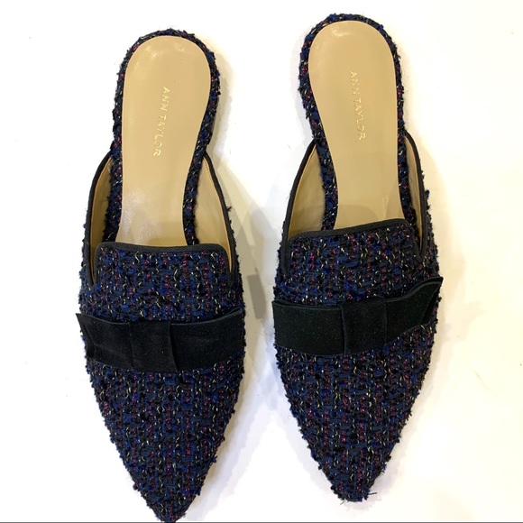 Ann Taylor | Elsie Blue Tweed Bow Mules 7.5 - Picture 7 of 8